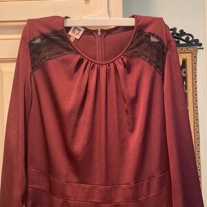 Anne Klein Burgundy and Lace Long Sleeve Dress